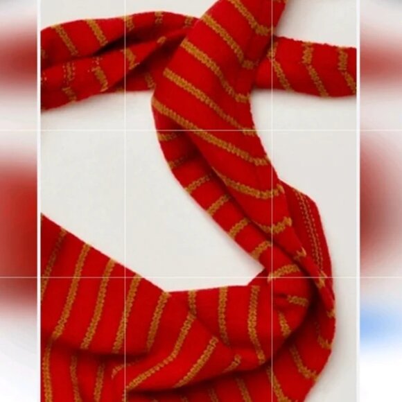 Free People NWT Essential Triangle Scarf in red gold stripes soft - Picture 3 of 6